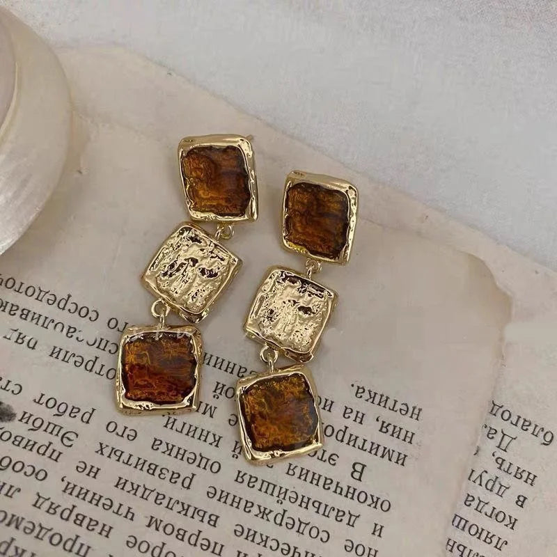 French Resin Square Long Earrings