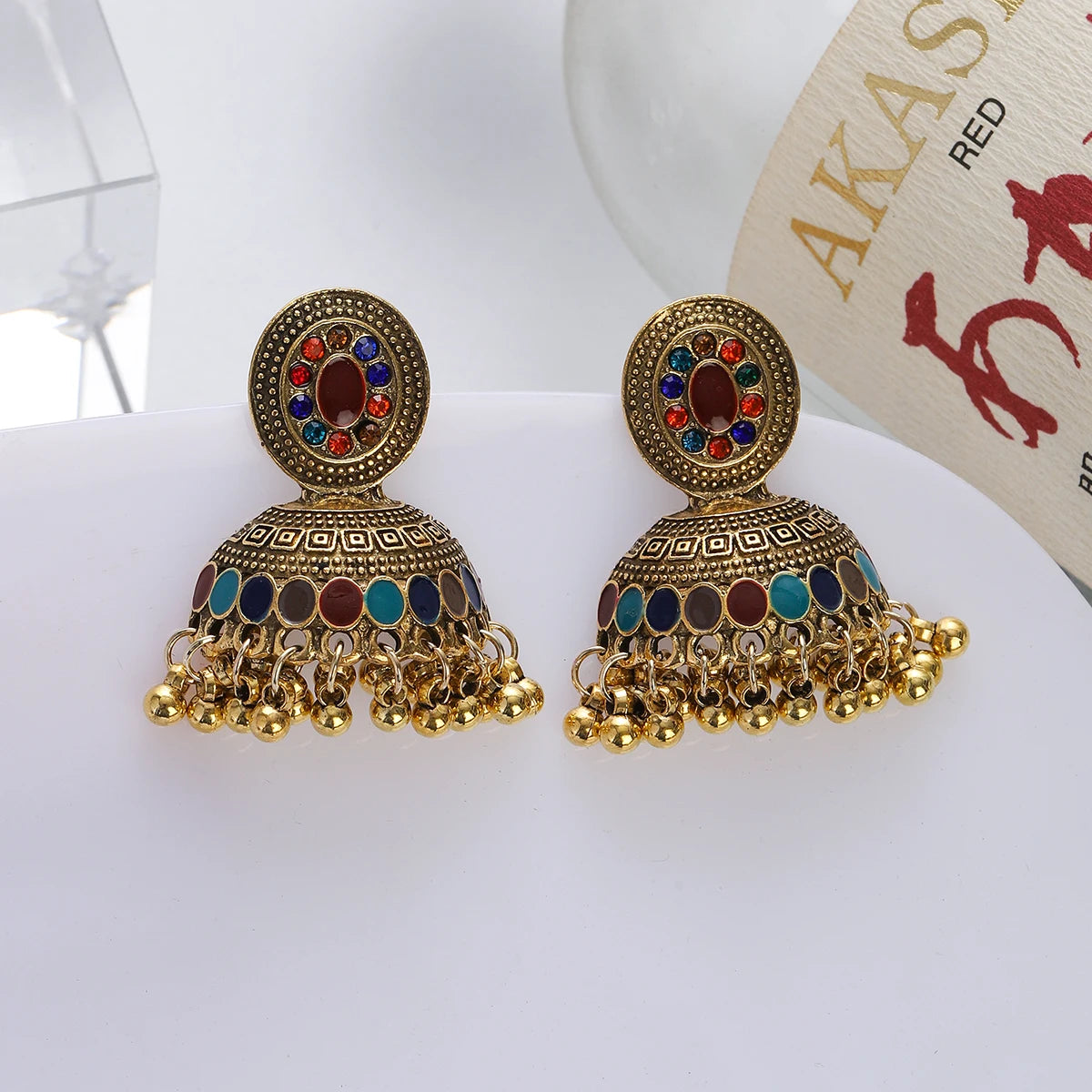 Bohemia Retro Jhumka Femmes Golden Carved Bell Tassel Earrings