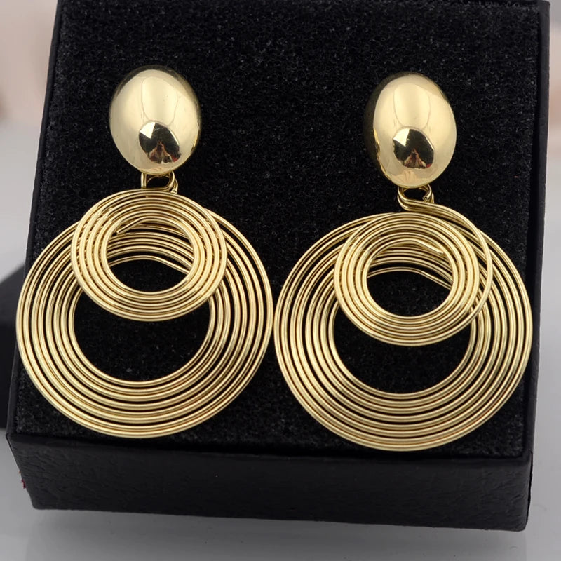 Metal Wire Coil Round Dangle Earrings