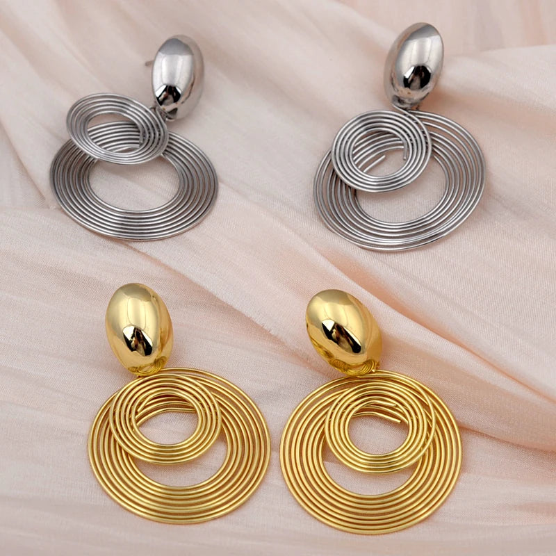 Metal Wire Coil Round Dangle Earrings