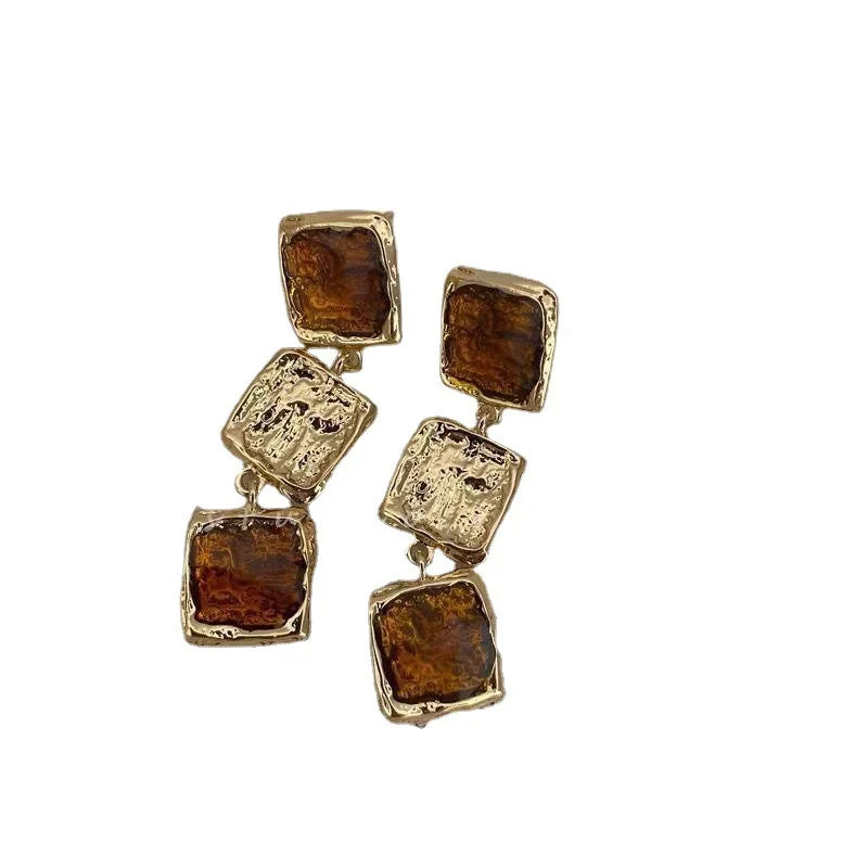 French Resin Square Long Earrings