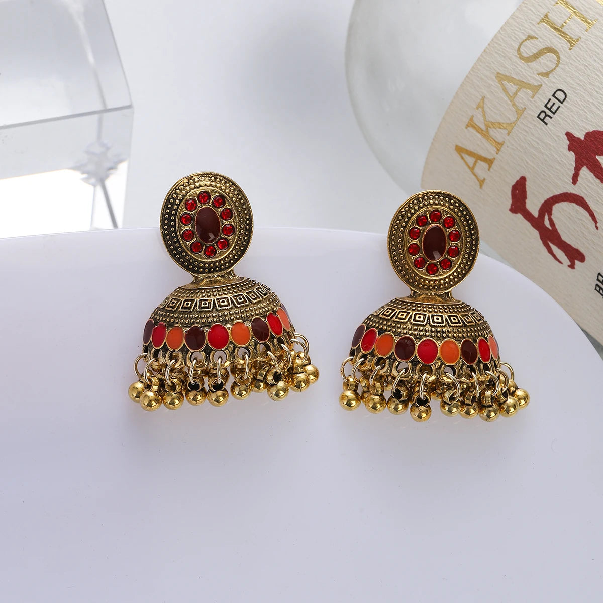 Bohemia Retro Jhumka Femmes Golden Carved Bell Tassel Earrings