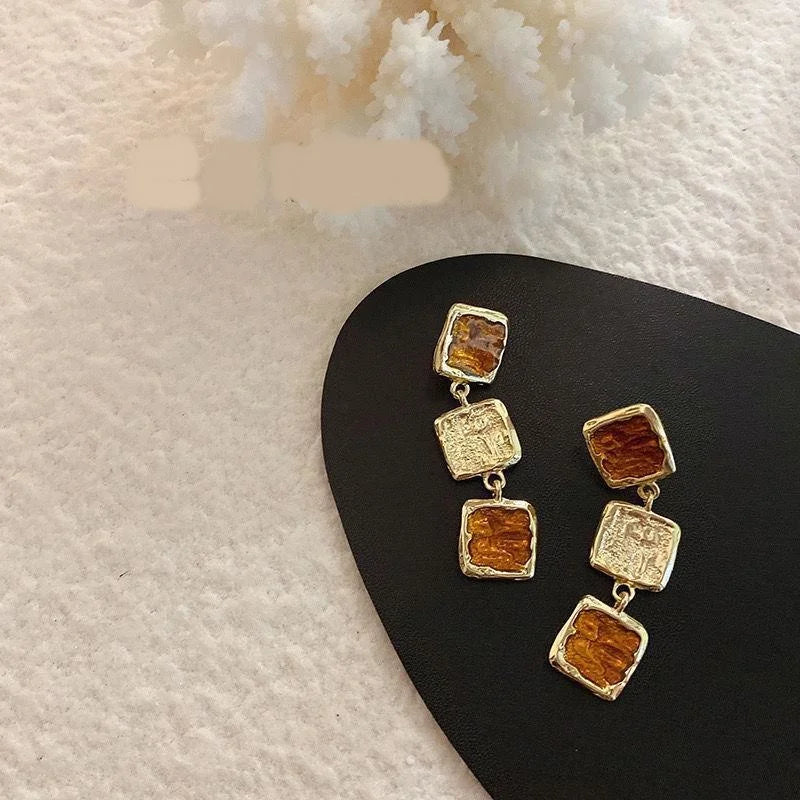 French Resin Square Long Earrings