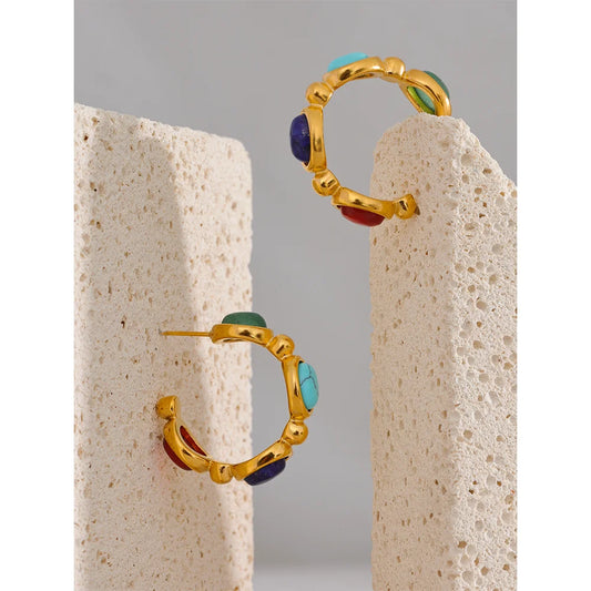 Natural Stone Vintage Colorful Hoop Earrings